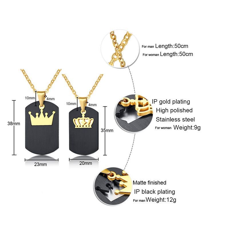 Simple Fashion Stainless Steel Black Gold Crown Couple Pendant Necklace